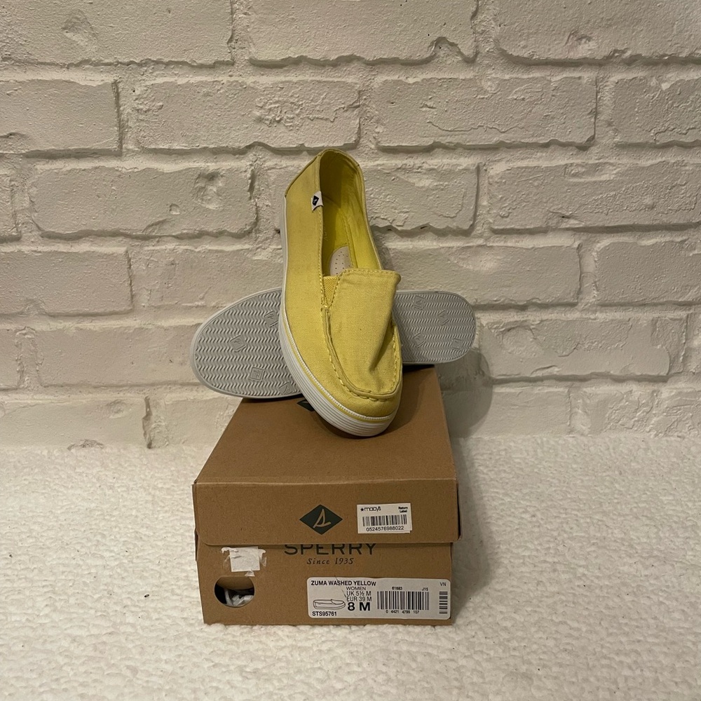 Vintage Sperry Sunny Yellow Canvas Slip-Ons - great condition